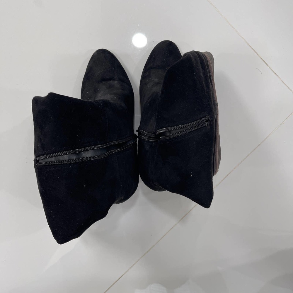 Rialto Black Gray Cordelia Patchwork Boots Zipper Suede Knee High Heel Almond 8M - Picture 7 of 15
